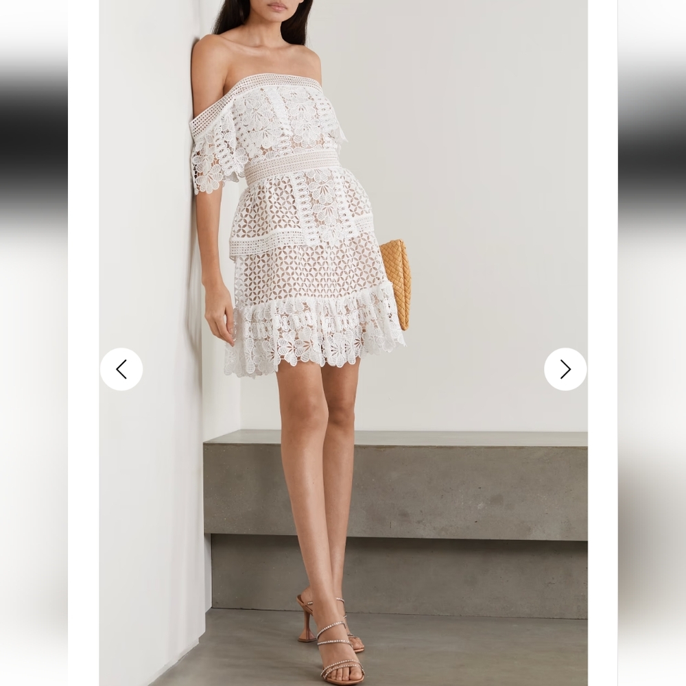 SELF-PORTRAIT Off-the-shoulder guipure lace mini dress